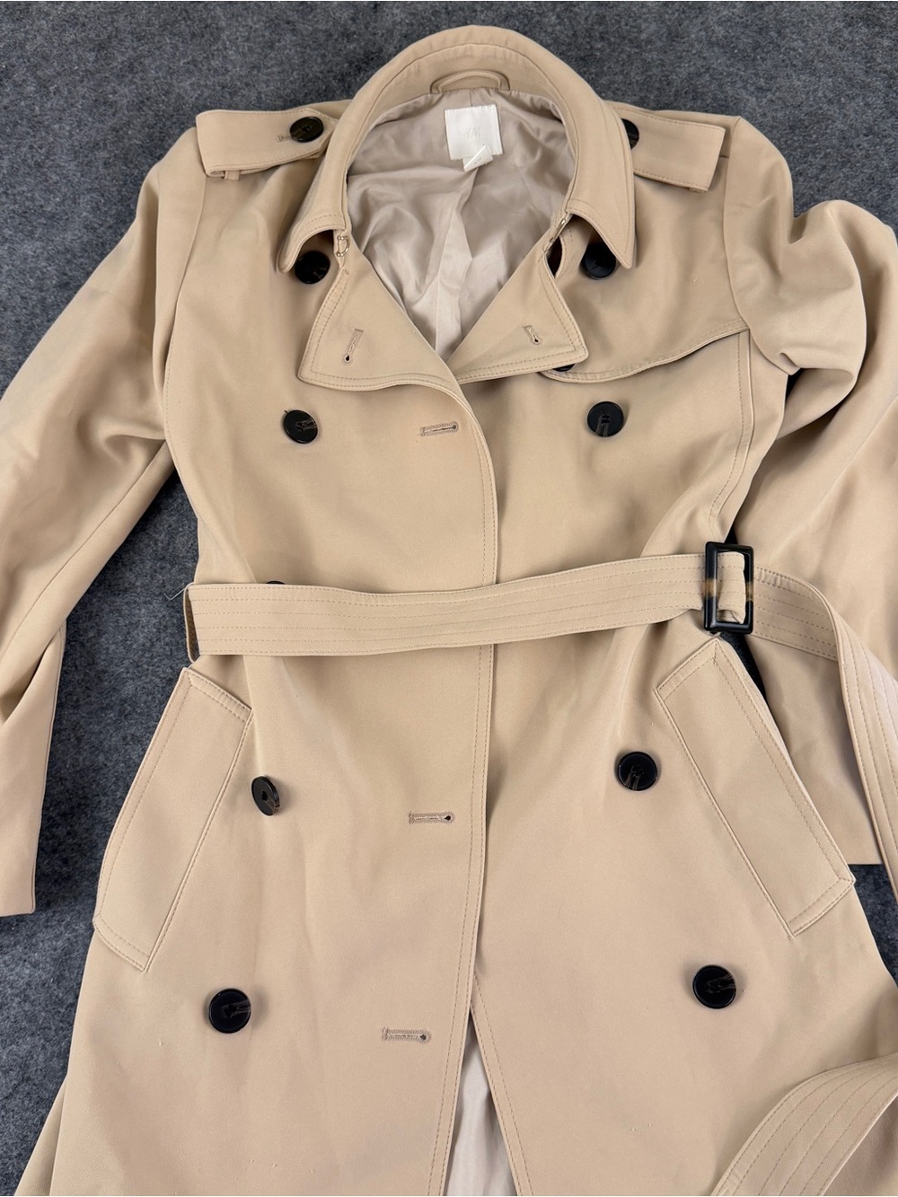 H&M Women's Double Breasted Trench Coat Beige Tan Size XXS